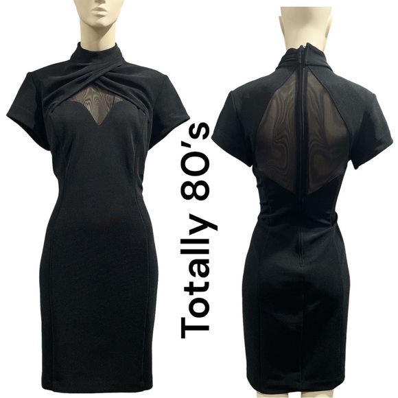 Night Way Collections Dresses & Skirts - Totally 80’s black dress sheer keyhole on front and sheer back